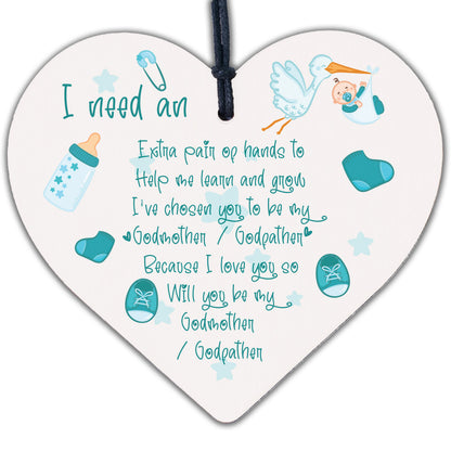 Godmother Godfather Godparent Asking Gifts Wood Heart Baby Shower Gifts New Baby