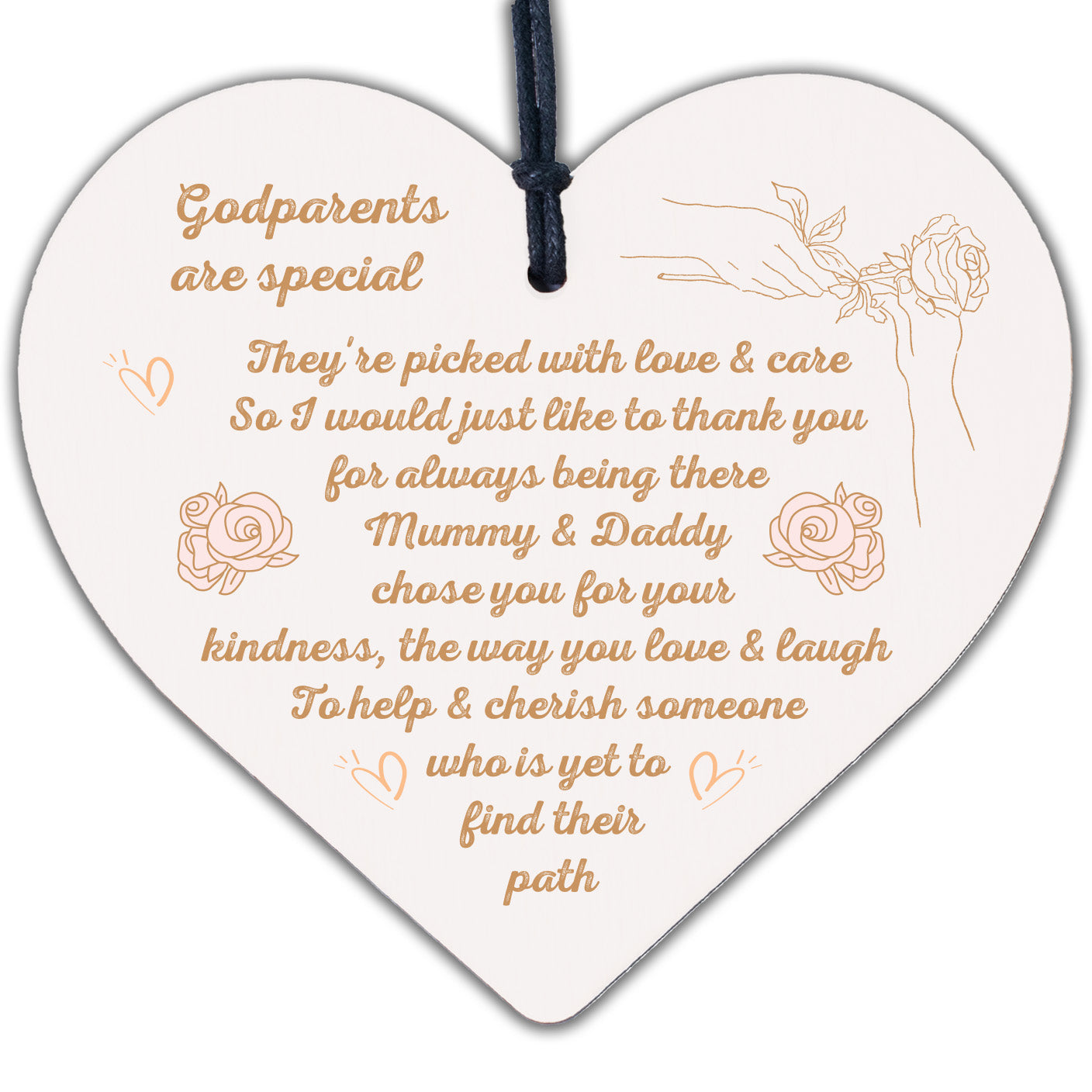 Novelty Godparent Christening Gift Wooden Heart Godmother Godfather Thank YOU