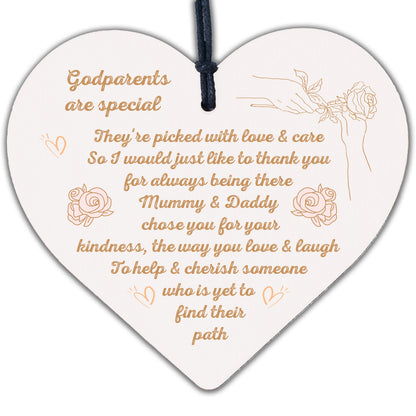 Novelty Godparent Christening Gift Wooden Heart Godmother Godfather Thank YOU