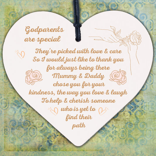 Novelty Godparent Christening Gift Wooden Heart Godmother Godfather Thank YOU