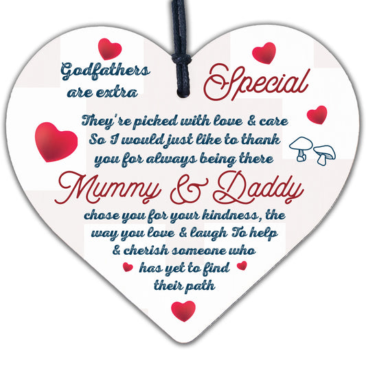 Godparents Wood Heart Godmother Godfather Gift Novelty Christening Card Keepsake