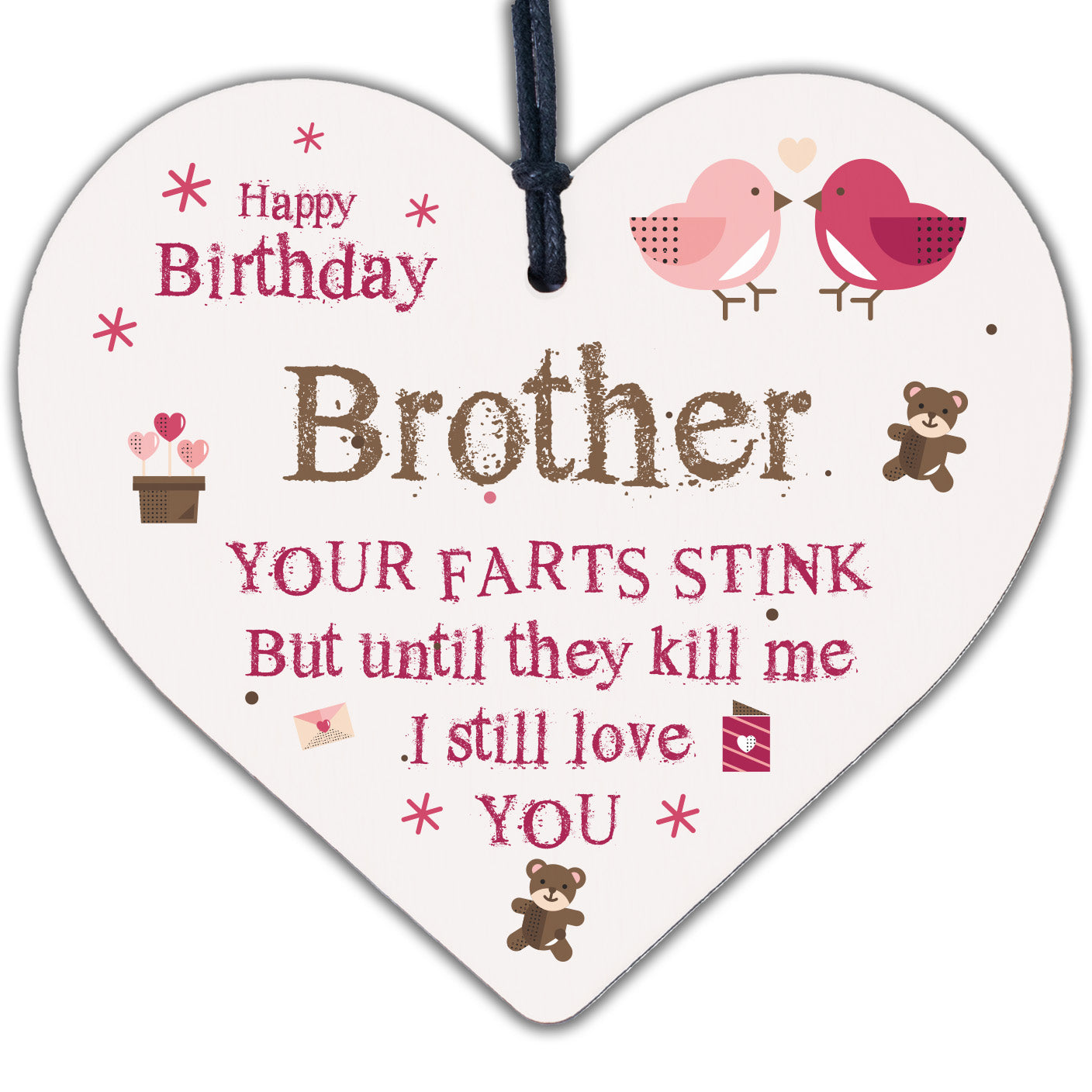 Love You Funny Happy Birthday Card Wooden Heart Brother Birthday Gift Thank You