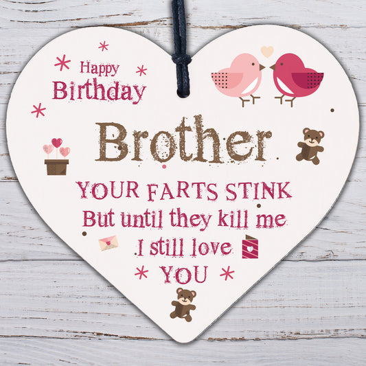 Love You Funny Happy Birthday Card Wooden Heart Brother Birthday Gift Thank You