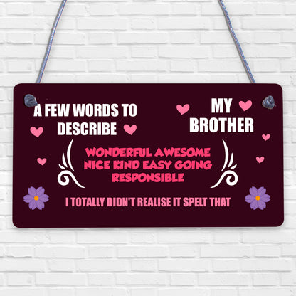 FUNNY Gift For Your Brother Hanging Plaque Birthday Gifts For Him Keepsake Sign