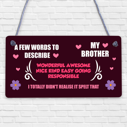 FUNNY Gift For Your Brother Hanging Plaque Birthday Gifts For Him Keepsake Sign