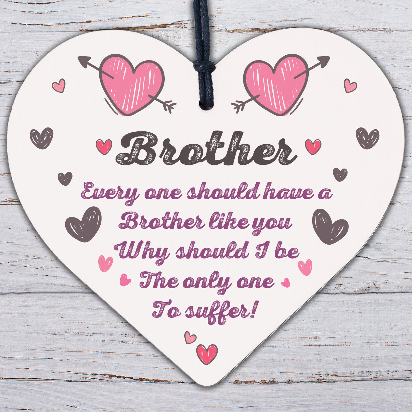 Christmas Funny Gifts For Brother Hanging Wooden Heart Novelty Gift From Sister