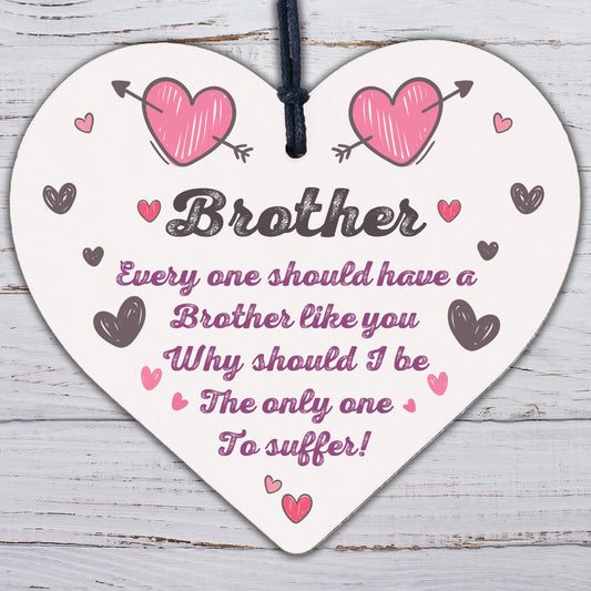 Christmas Funny Gifts For Brother Hanging Wooden Heart Novelty Gift From Sister