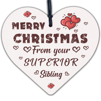 Superior Sibling Funny Christmas Gift For Brother Sister Novelty Wood Heart Gift