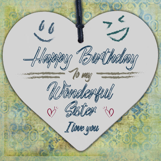 Happy Birthday Sister Friendship Wood Heart Keepsake Shabby Chic Gift Plaque