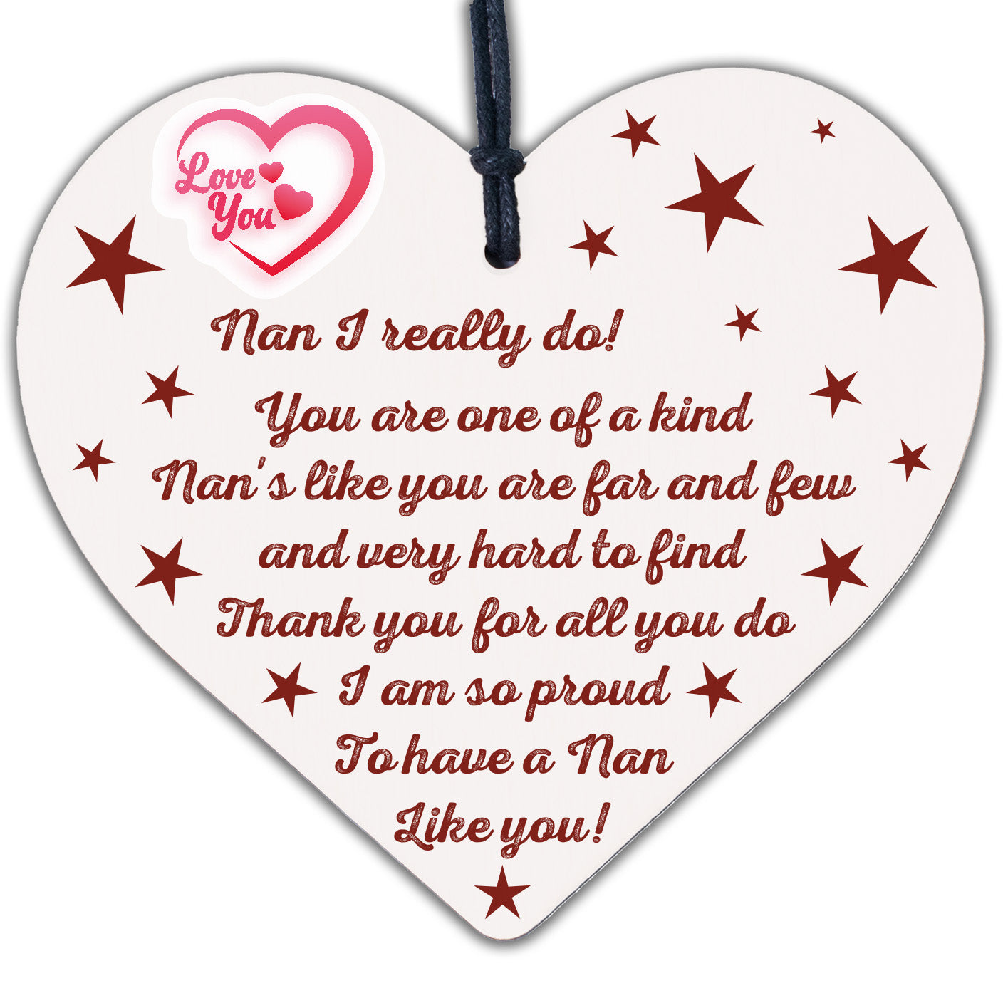 Gift For Nan on Mothers Day Birthday Hanging Heart Thank You Gift From Daughter