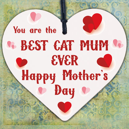 Funny Mothers Day Gift Cards Wooden Heart Best Cat Mum Gifts Humour Cat Signs