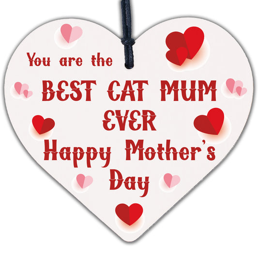 Funny Mothers Day Gift Cards Wooden Heart Best Cat Mum Gifts Humour Cat Signs