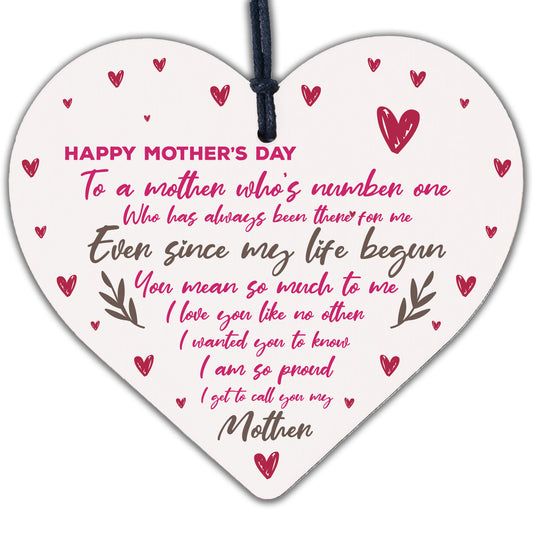 Mothers Day Gift For Mum Wood Heart Keepsake Love Thank You Plaque Gift For Her