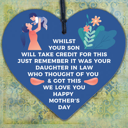 Funny Humour Mothers Day Card In Laws Mother's Day Gift Son Daughter Wood Heart