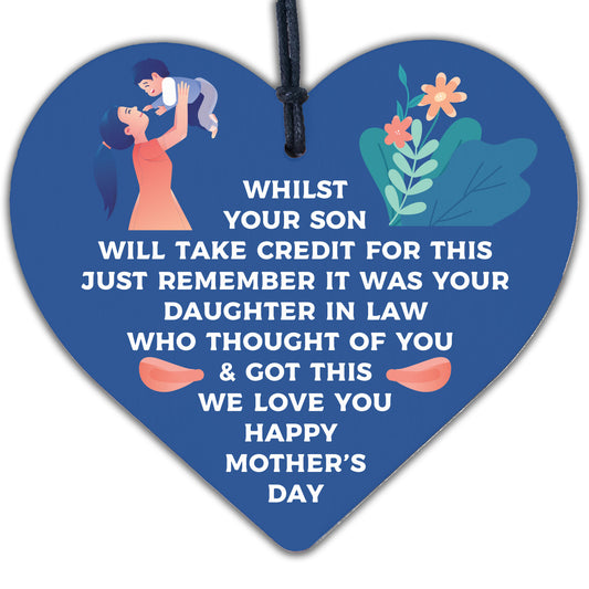 Funny Humour Mothers Day Card In Laws Mother's Day Gift Son Daughter Wood Heart