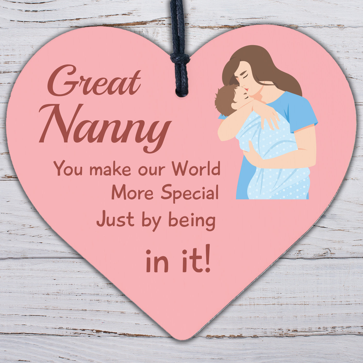 Great Nanny Gift For Birthday Mothers Day Wood Heart Thank You Grandparent Gift