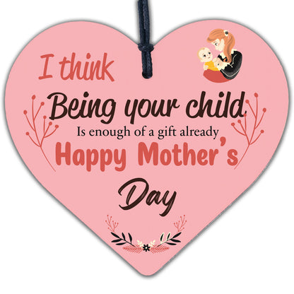 Mothers Day Funny Gifts Wooden Heart Sign Present From Daughter Son