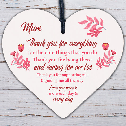 Cute Mothers Day Gift Wooden Heart Thank You Gift For Mum Daughter Son Gifts