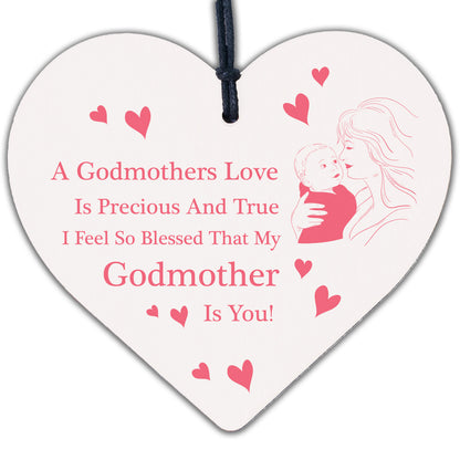 Blessed With Godmothers Love Wooden Hanging Heart Plaque Sign Mothers Day Gift