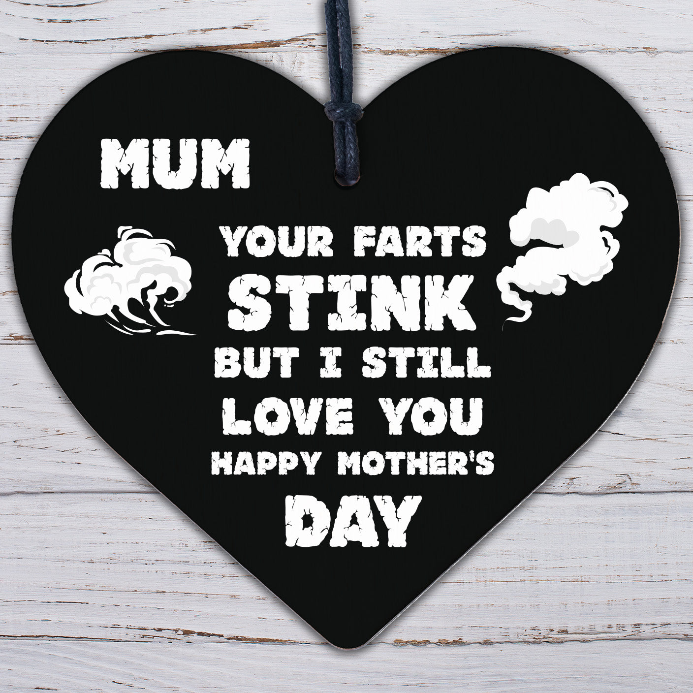 Funny Mothers Day Gift Wood Heart FART Gift For Mum From Daughter Son Rude Joke