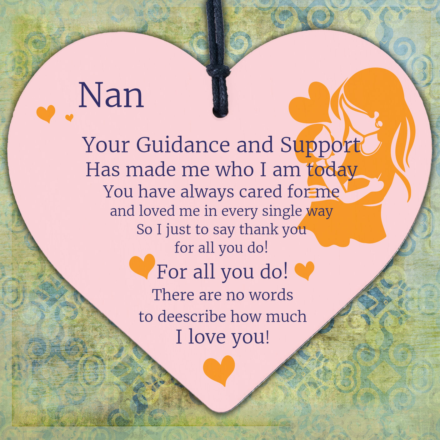 Nan Gifts Engraved Heart Birthday Mothers Day Gift Quote Thank You Gift For Her