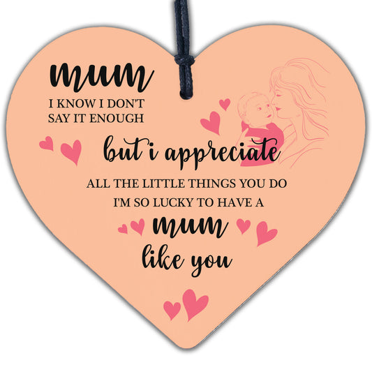 Mothers Day Gift Idea Wooden Heart Mum Present Birthday Thank You Son Daughter