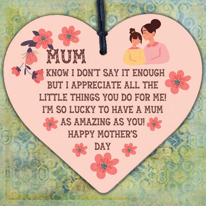 Mothers Day Gift For Mum Wooden Heart Gift For Her From Daughter Son Keepsake