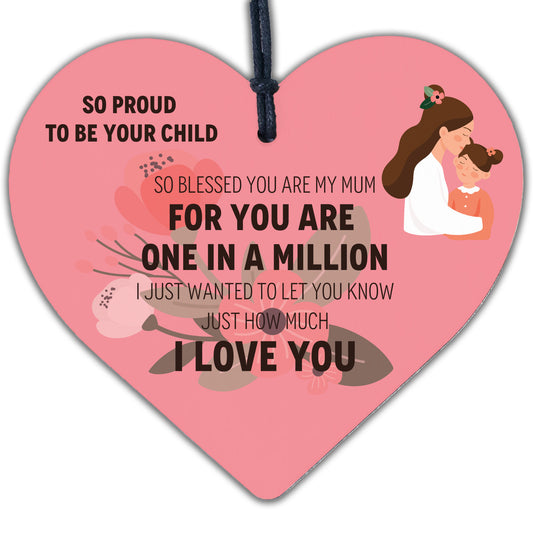 One in a Million Mum Wooden Hanging Heart Sign Present Mothers Day Gift