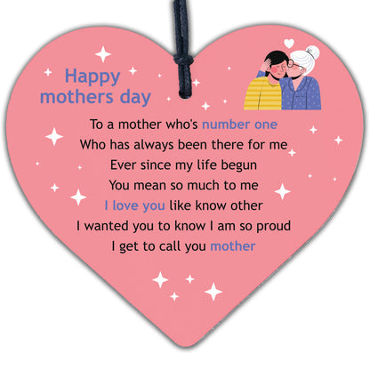 Happy Mothers Day Wooden Hanging Heart Love Proud Present Mum Gifts