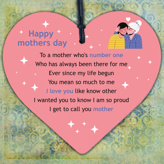 Happy Mothers Day Wooden Hanging Heart Love Proud Present Mum Gifts