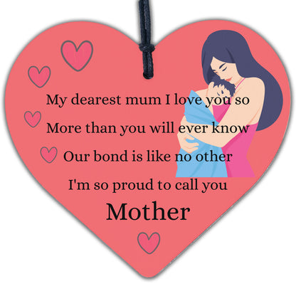 Dearest Mum Love You Wooden Hanging Heart Mothers Day Gift Cute Mums Sign New