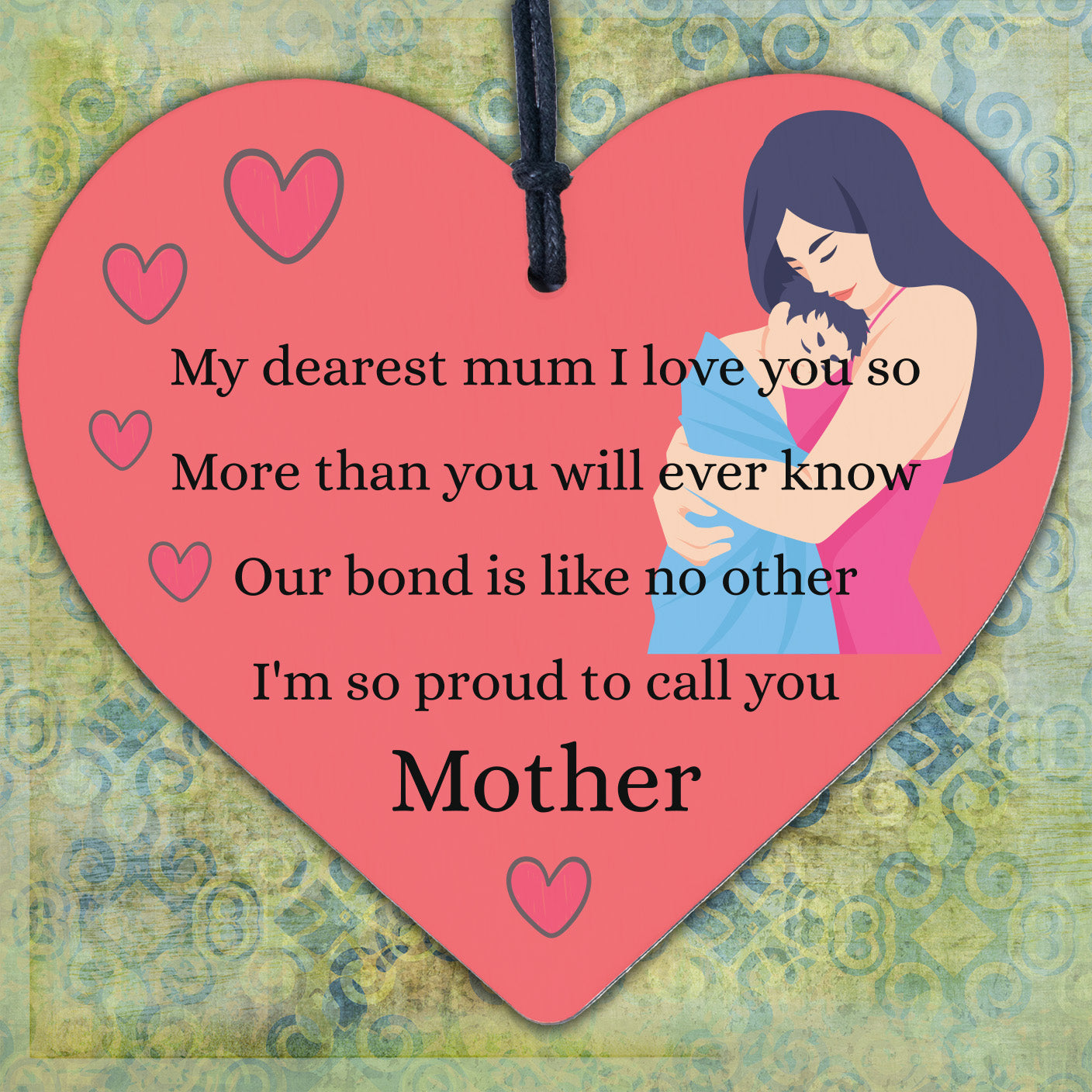 Dearest Mum Love You Wooden Hanging Heart Mothers Day Gift Cute Mums Sign New