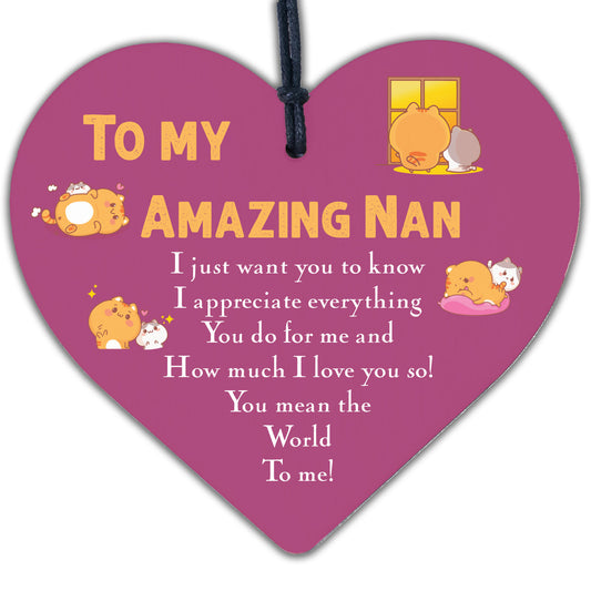 Amazing Nan Mothers Day Birthday Gift For Her Wooden Heart Gift For Nan Nanny