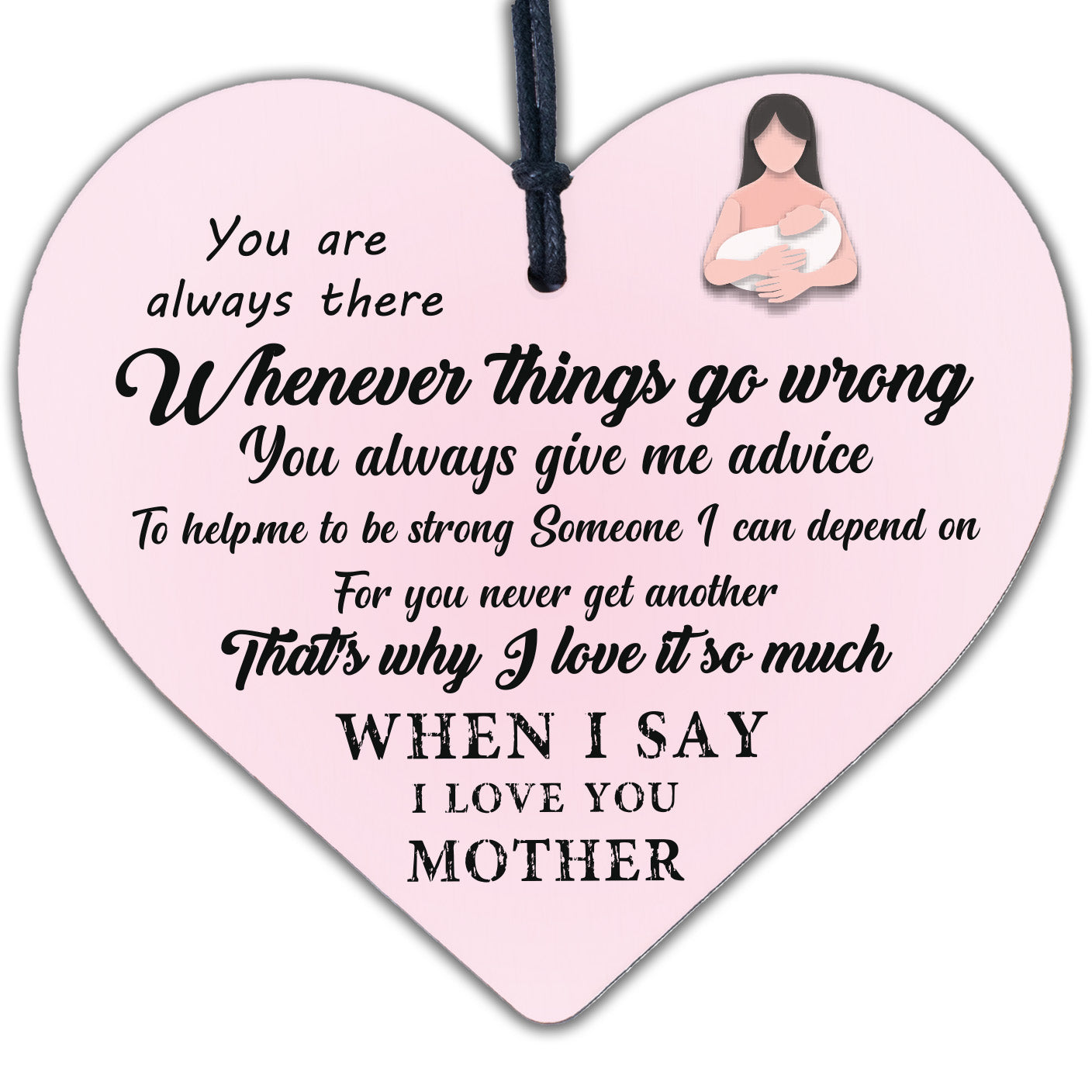 I Love You Mother Wooden Hanging Heart Sign Mothers Day Gifts Present for Mum