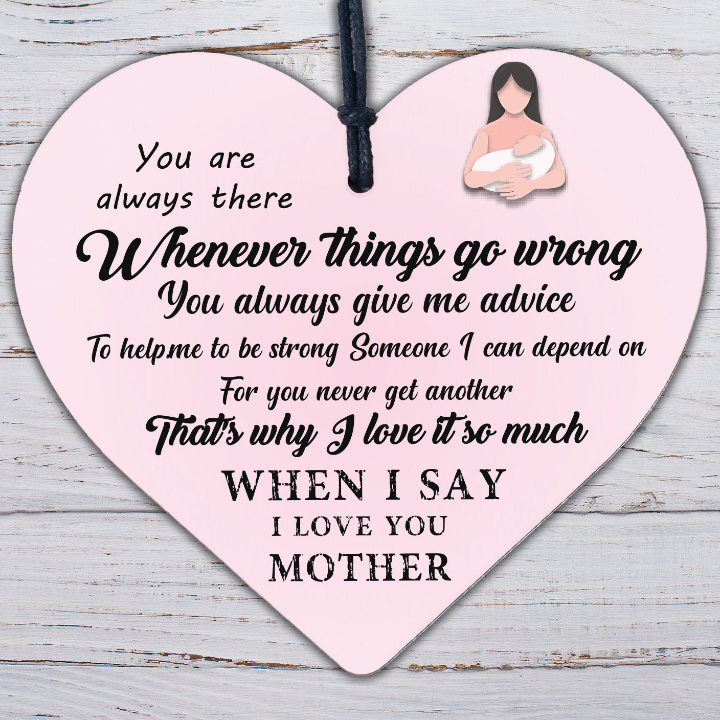 I Love You Mother Wooden Hanging Heart Sign Mothers Day Gifts Present for Mum