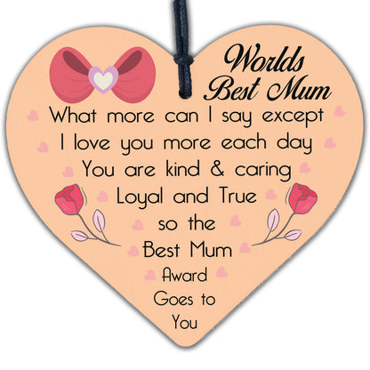 Mum Award Mothers Day Gifts Wood Heart Mum Mummy Gift From Daughter Son