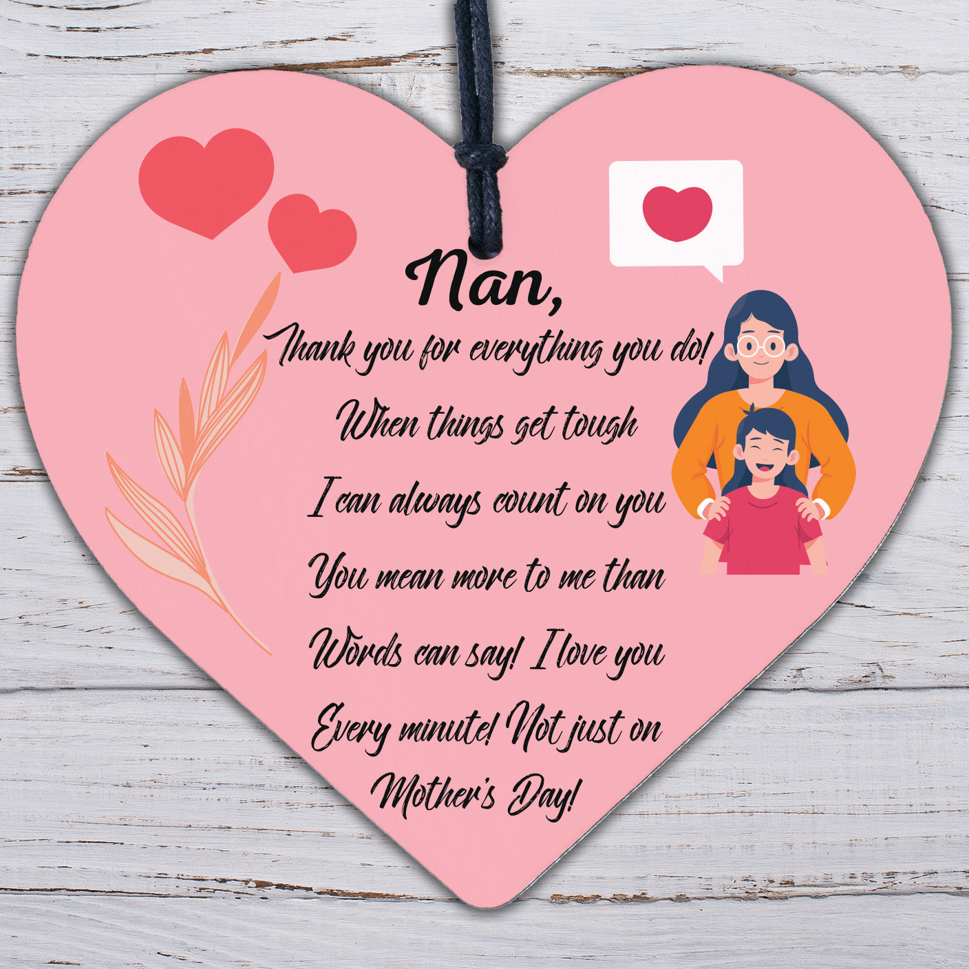 Mothers Day Gift For Nan Wood Heart Thank You Gift For Nan Mother's Day Gifts