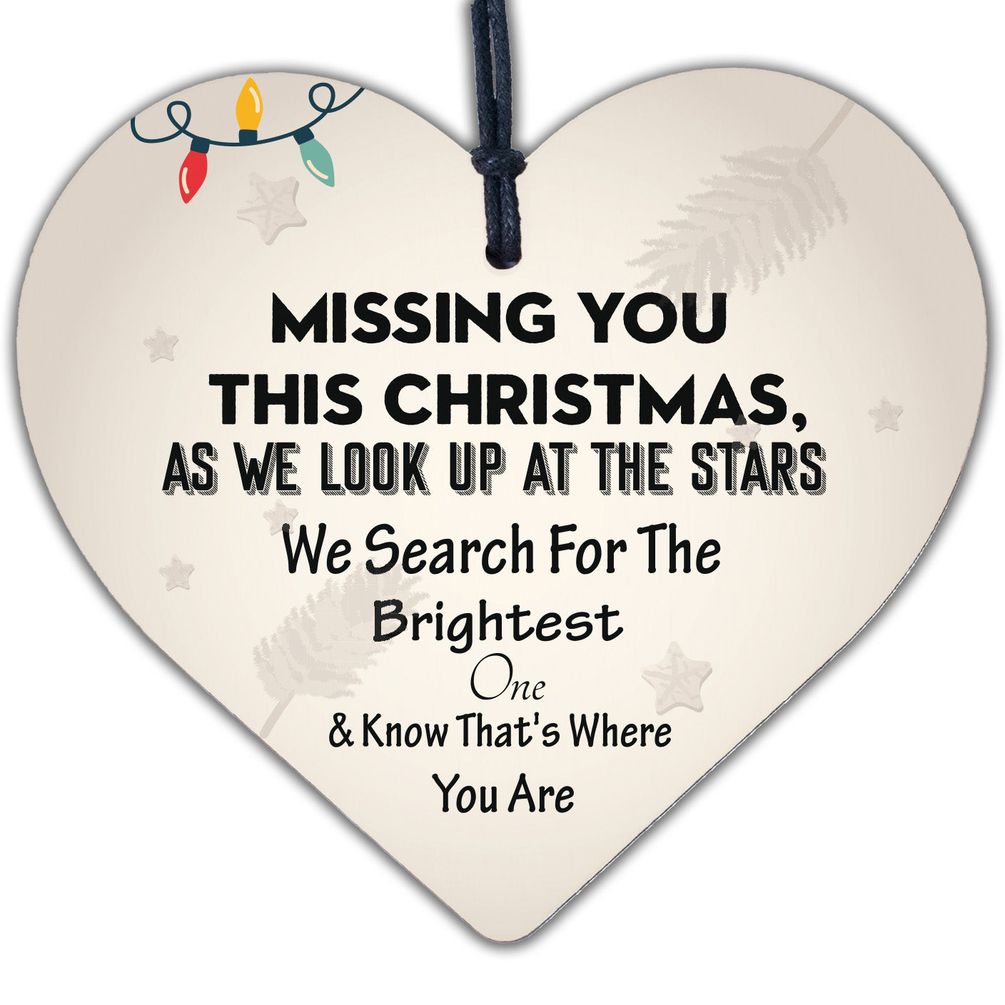 Missing You This Christmas Stars Wooden Hanging Heart Plaque Xmas Tree Decor