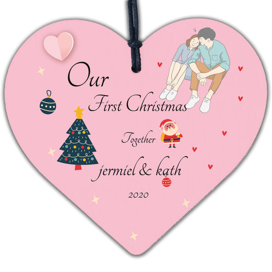 Our First Christmas Together Wood Heart 1st Xmas Tree Decoration Couple Gift