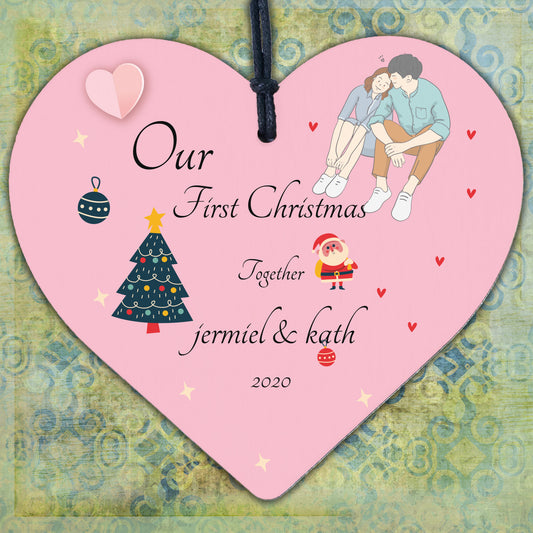 Our First Christmas Together Wood Heart 1st Xmas Tree Decoration Couple Gift