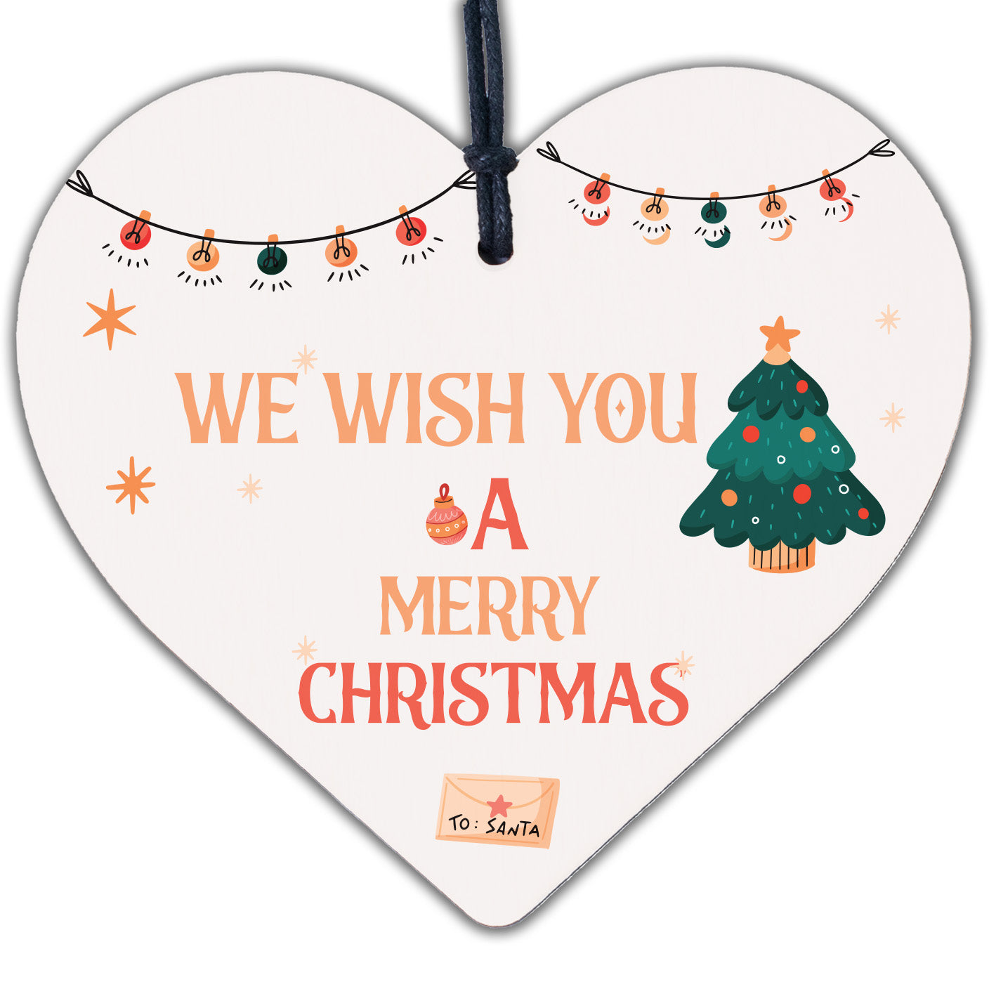 Wish You A Merry Christmas Wood Heart Christmas Tree Xmas Bauble Decoration Gift