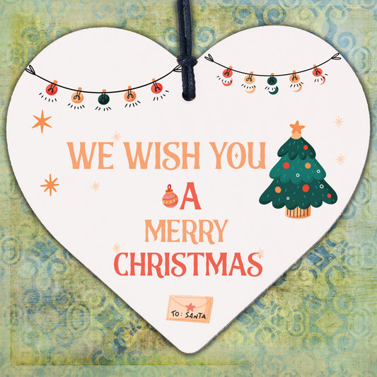 Wish You A Merry Christmas Wood Heart Christmas Tree Xmas Bauble Decoration Gift