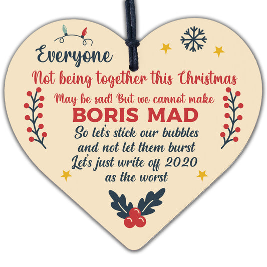 Funny Christmas Quarantine Sign Gift Wooden Heart Gift Of 2020 Tree Decoration