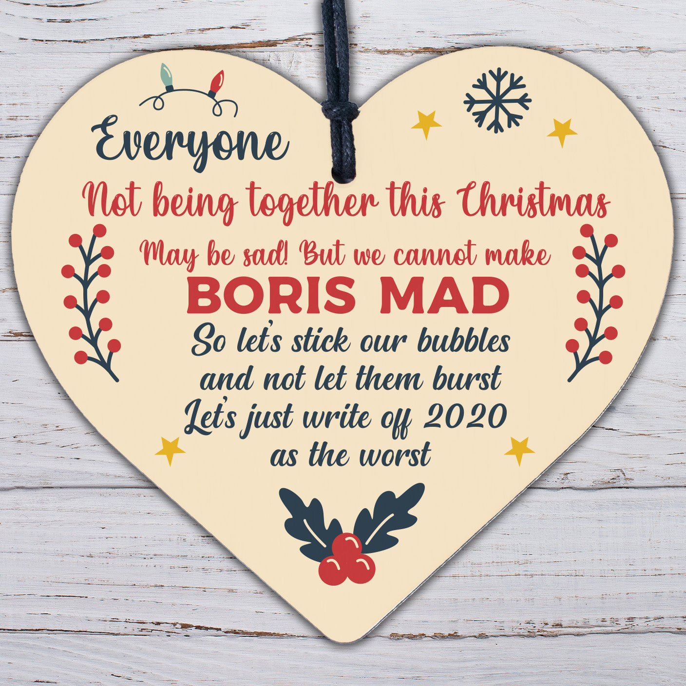 Funny Christmas Quarantine Sign Gift Wooden Heart Gift Of 2020 Tree Decoration