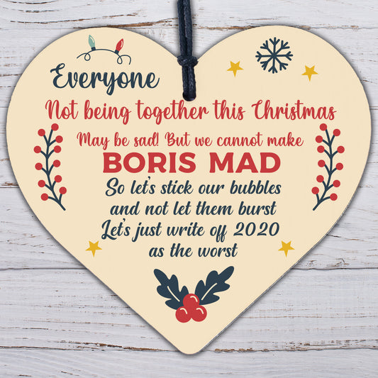 Funny Christmas Quarantine Sign Gift Wooden Heart Gift Of 2020 Tree Decoration