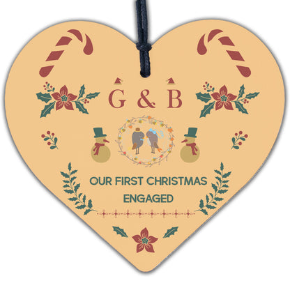 Handmade First Christmas Engaged Gift Hanging Heart Christmas Tree Decoration