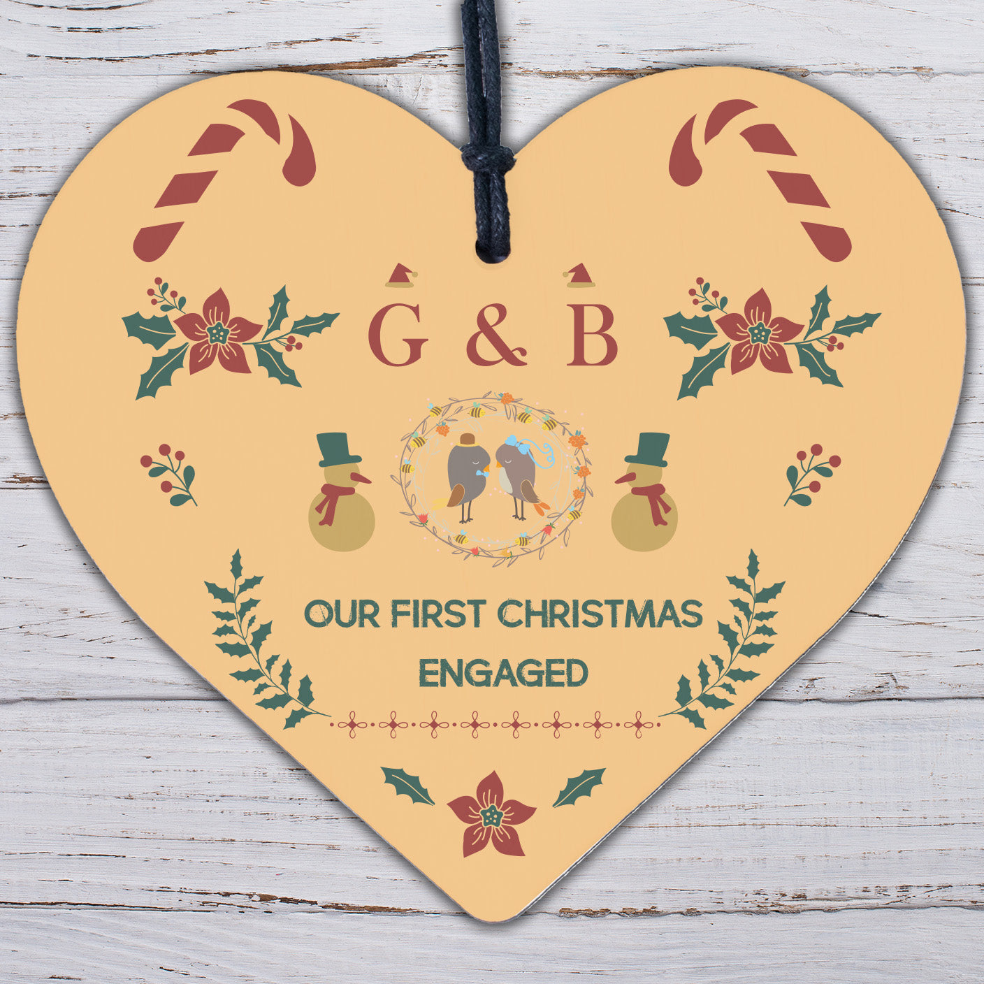 Handmade First Christmas Engaged Gift Hanging Heart Christmas Tree Decoration