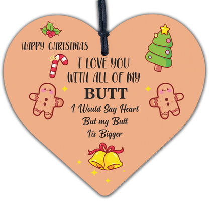 Funny Rude Christmas Gift Wooden Heart Christmas Card For Husband Boyfriend