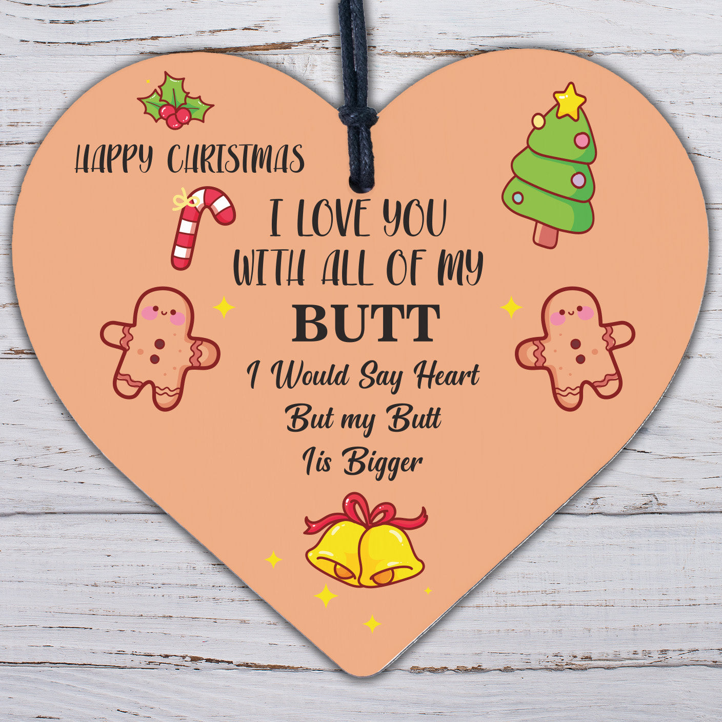 Funny Rude Christmas Gift Wooden Heart Christmas Card For Husband Boyfriend