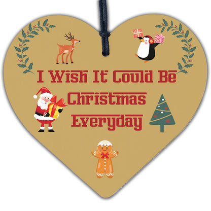 Wish Christmas Everyday Wooden Hanging Heart Plaque Xmas Tree Decoration Sign